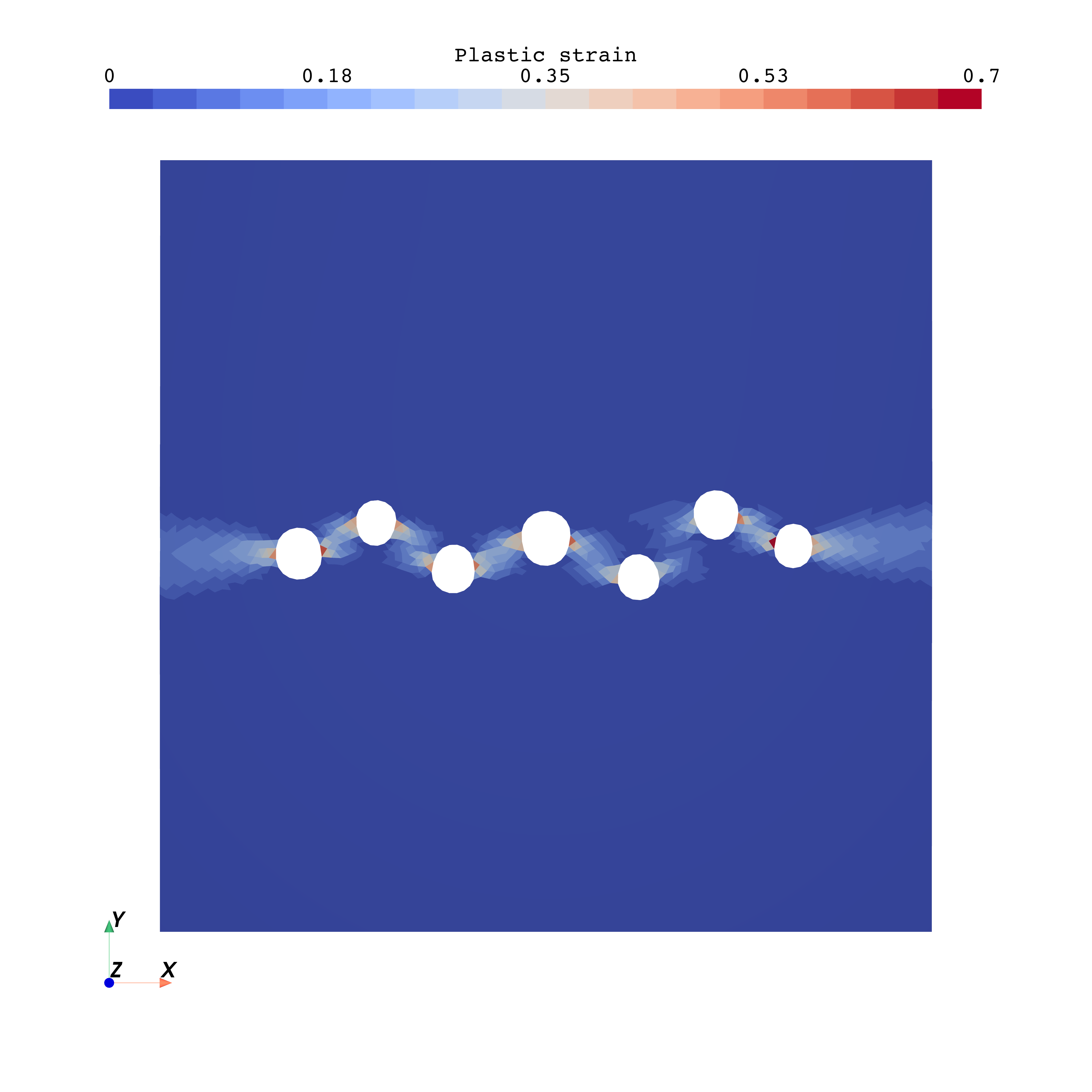Deformed specimen with accumulated plastic strain localisation bands.