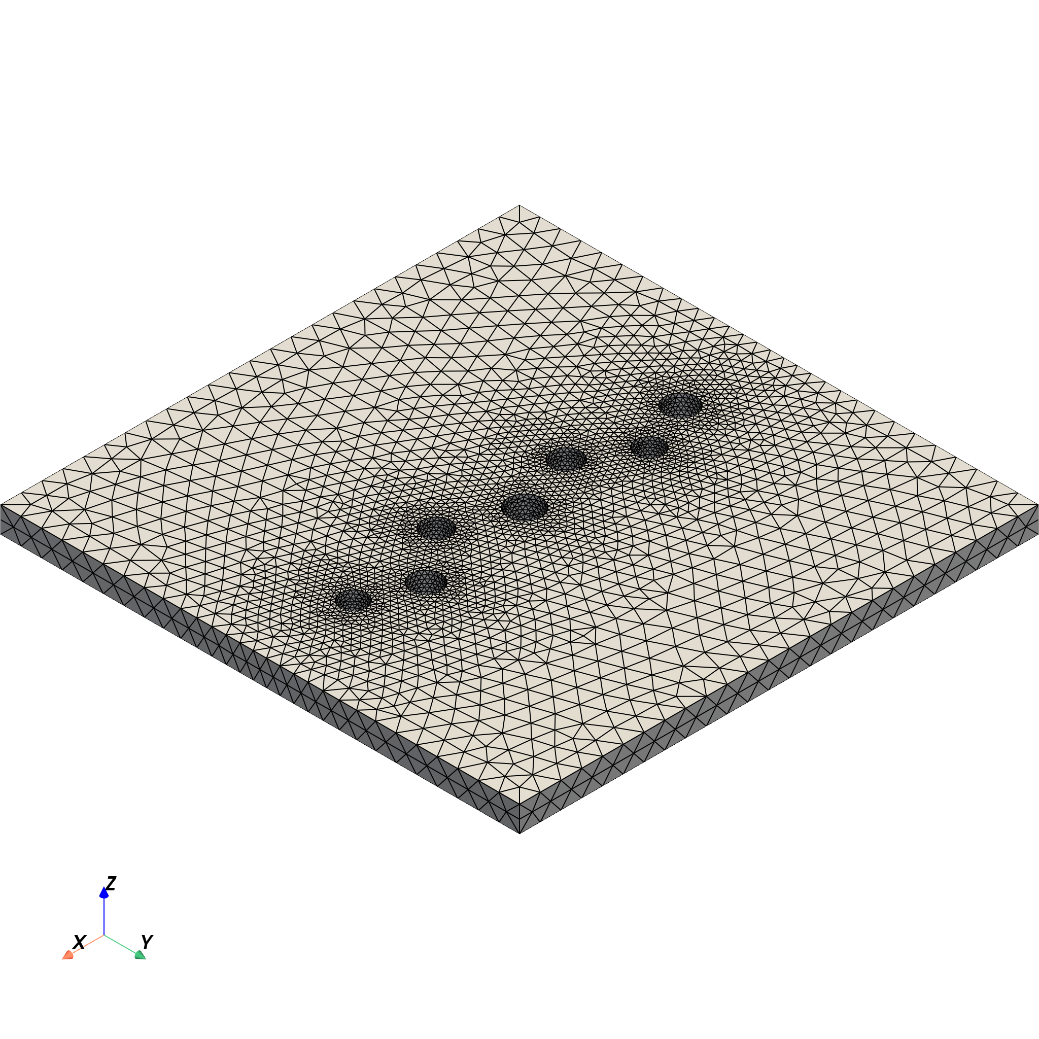 Perforated specimen mesh showing the staggered circular holes that act as stress raisers.