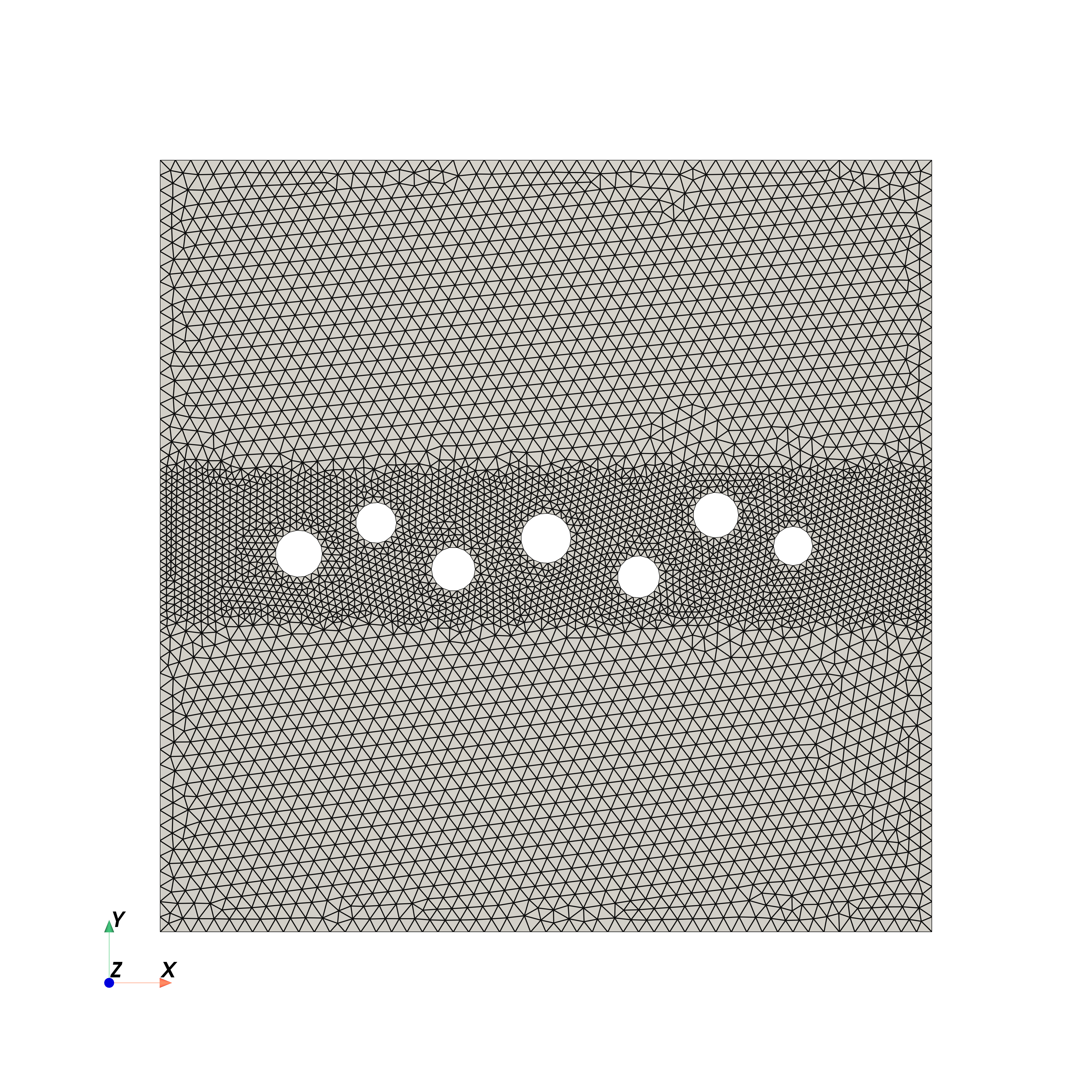 Perforated specimen mesh showing the staggered circular holes that act as stress raisers.