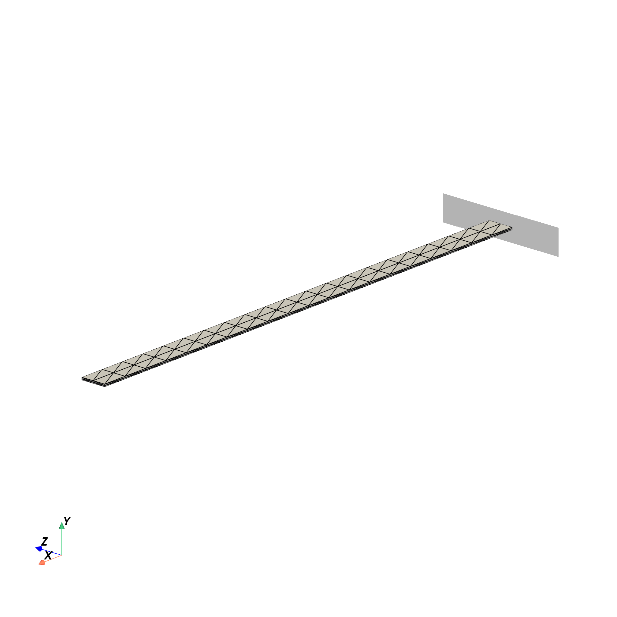 Cantilever beam mesh used for the transient elastodynamics simulation.